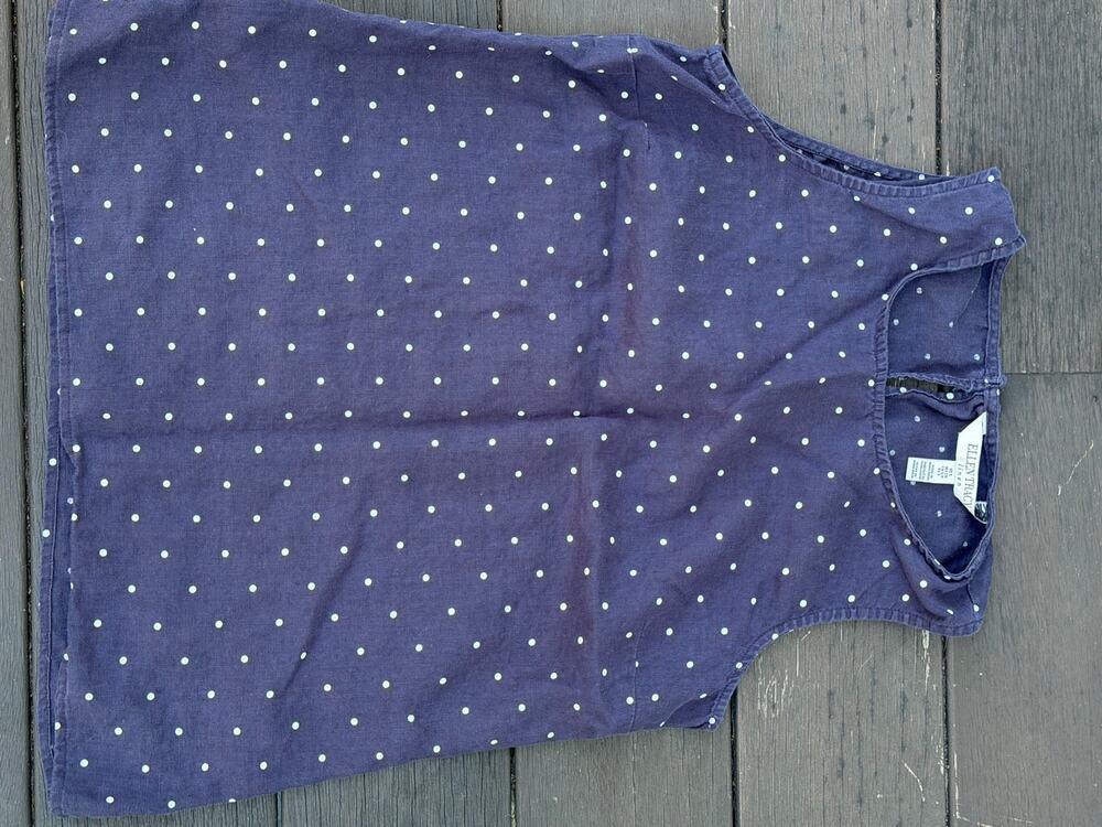 Ellen Tracy 100% Linen Polka Dot Sleeveless Top Small